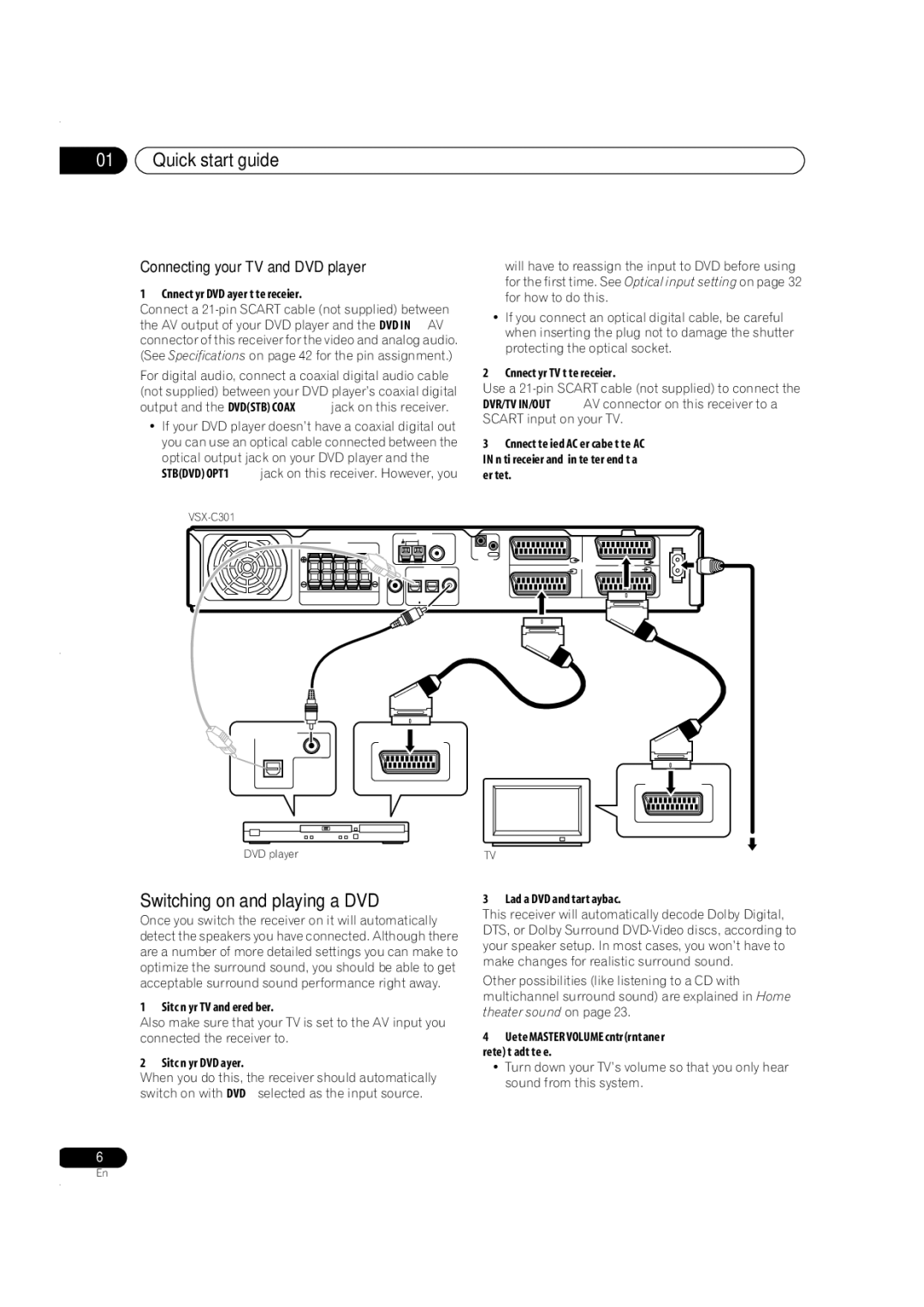 Pioneer VSX-C301 manual Quick start guide, Switching on and playing a DVD, Connecting your TV and DVD player 