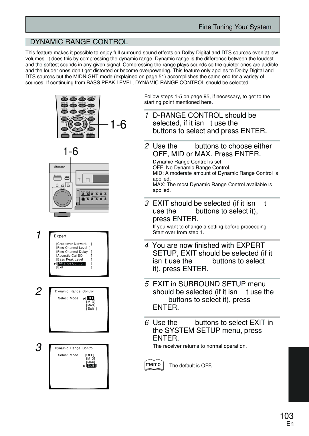 Pioneer VSX-D2011-S, VSX-D2011-G manual 103, Dynamic Range Control 