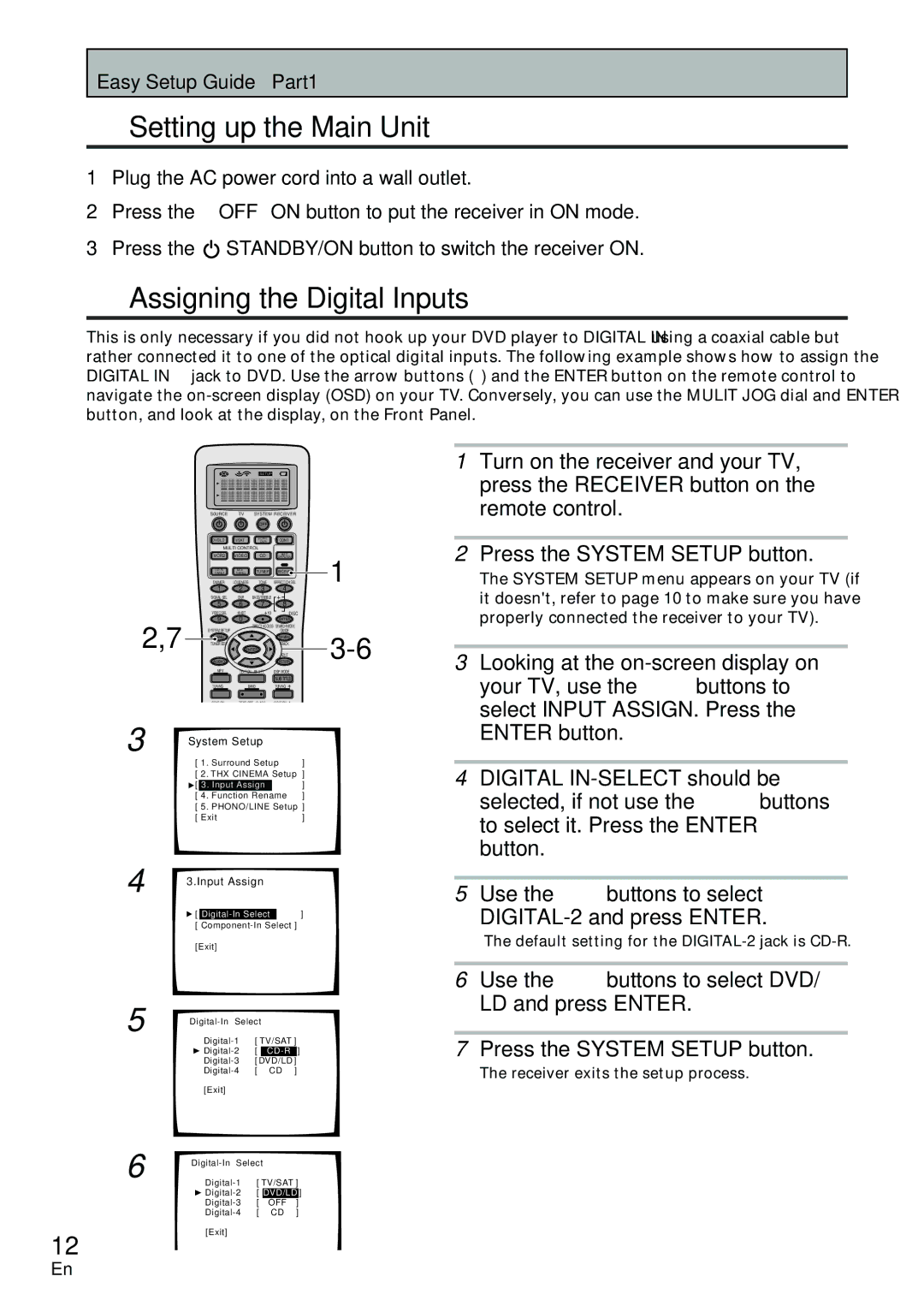 Pioneer VSX-D2011-G Setting up the Main Unit, Assigning the Digital Inputs, Default setting for the DIGITAL-2 jack is CD-R 