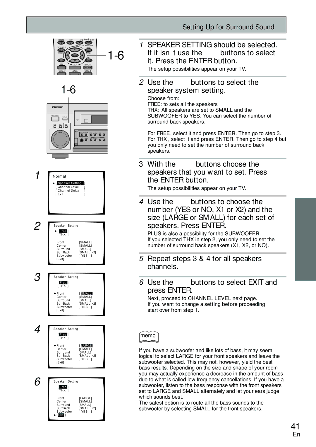 Pioneer VSX-D2011-S manual If it isn’t use the 5∞ buttons to select, It. Press the Enter button, Speakers. Press Enter 