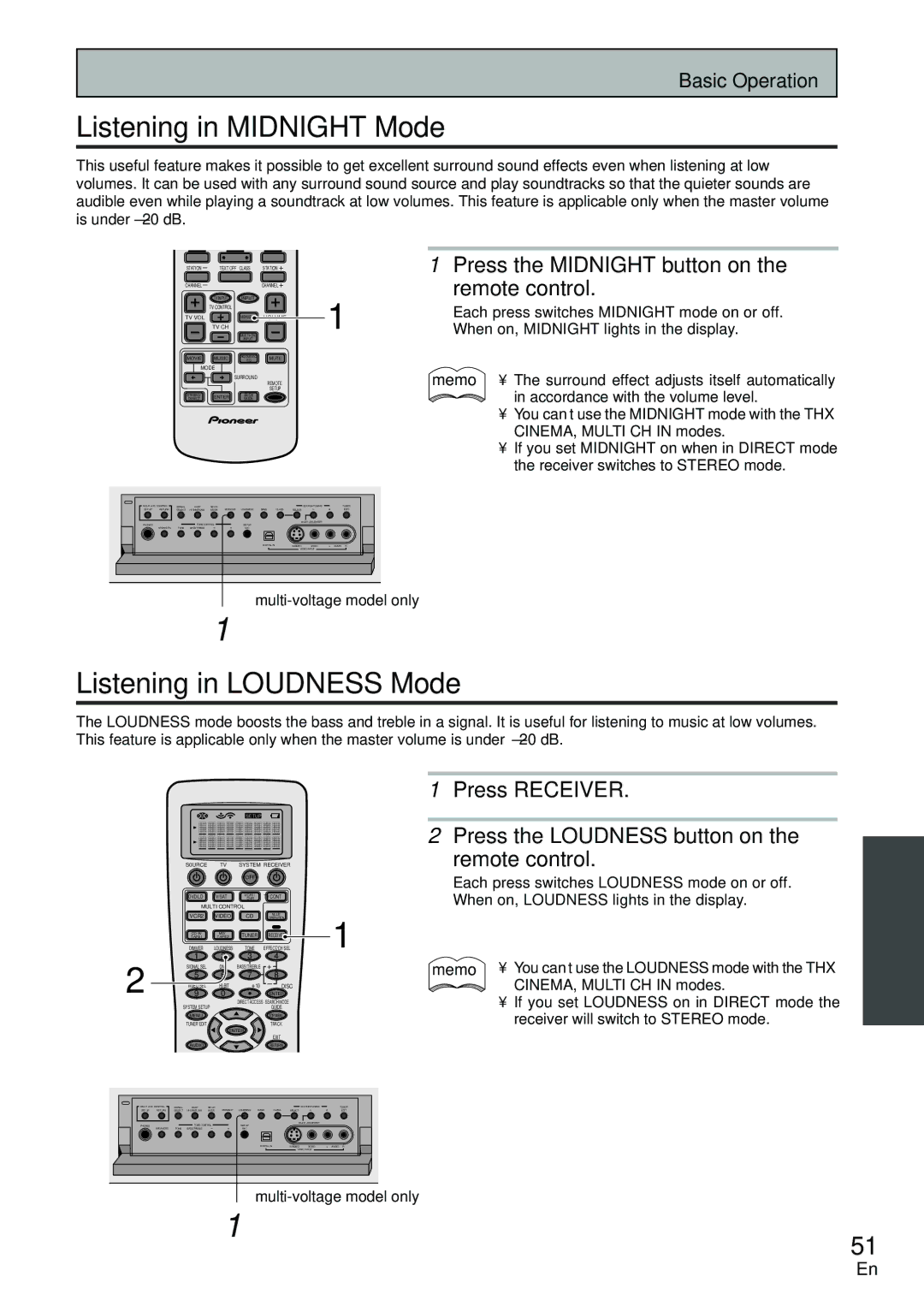 Pioneer VSX-D2011-S, VSX-D2011-G Listening in Loudness Mode, Press Receiver Press the Loudness button on Remote control 