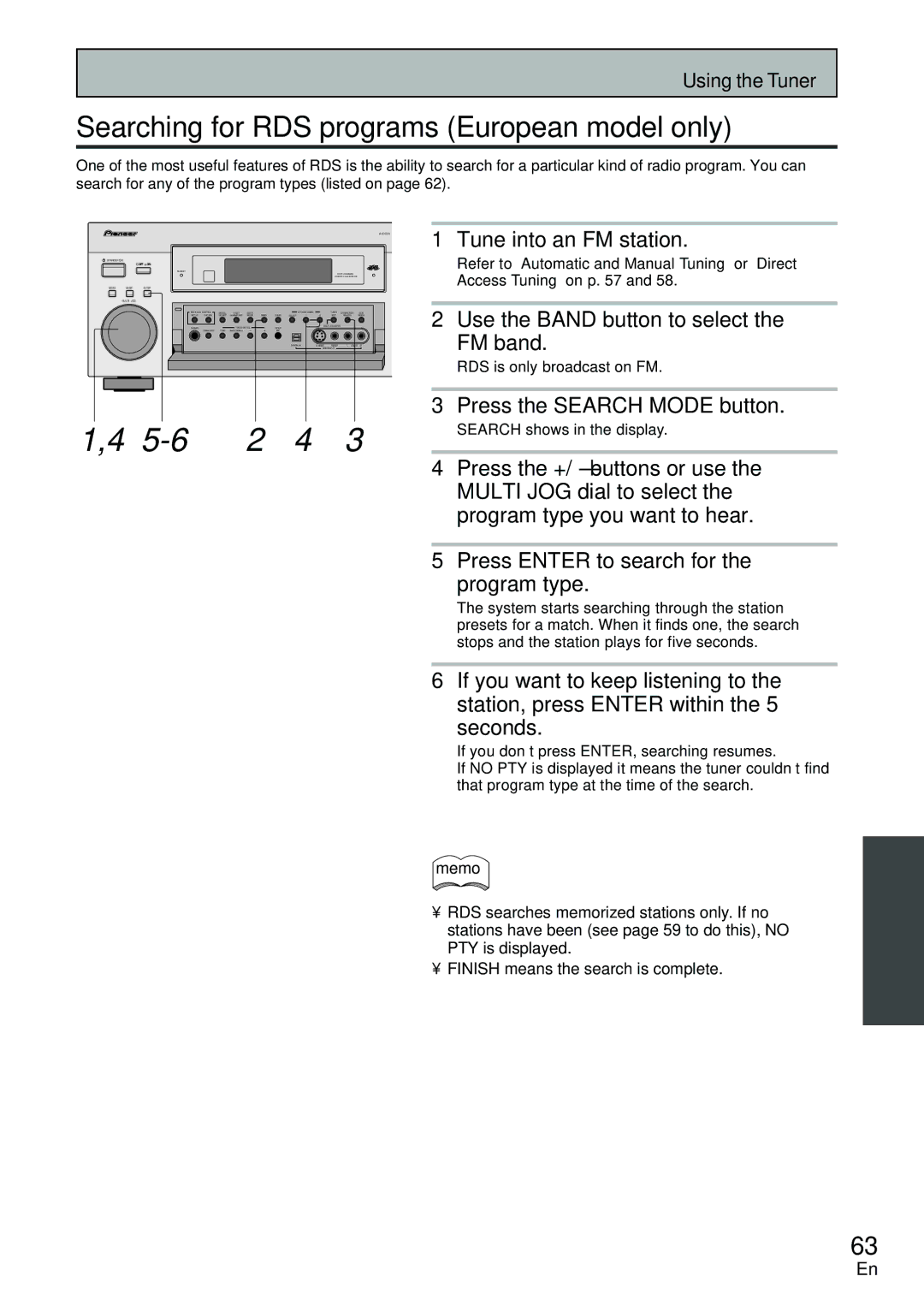 Pioneer VSX-D2011-S Searching for RDS programs European model only, Tune into an FM station, Press the Search Mode button 