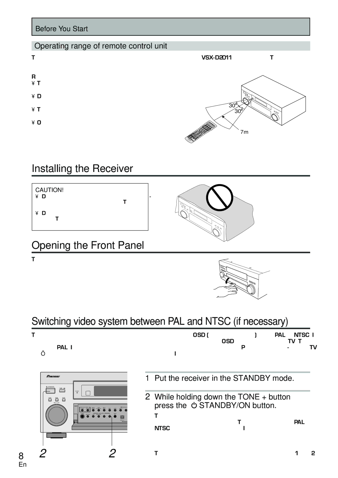 Pioneer VSX-D2011-G, VSX-D2011-S manual Opening the Front Panel, Switching video system between PAL and Ntsc if necessary 