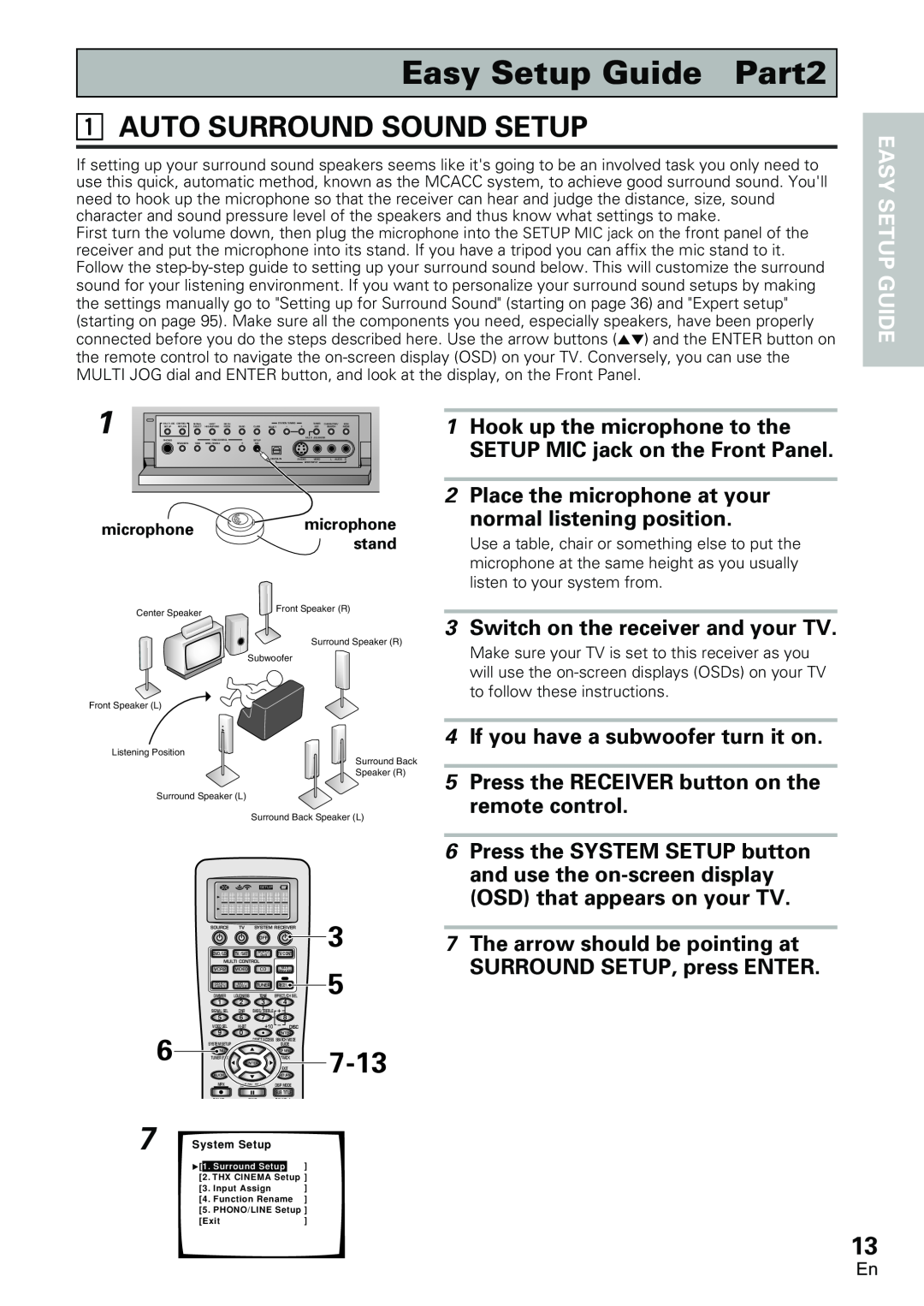 Pioneer VSX-D2011-S, VSX-D2011-G manual Easy Setup Guide Part2, 1AUTO SURROUND SOUND SETUP, Hook up the microphone to the 