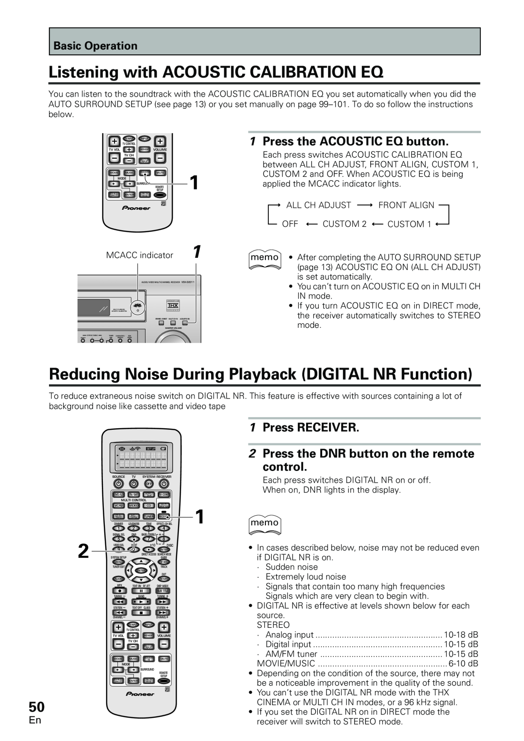 Pioneer VSX-D2011-G, VSX-D2011-S Listening with ACOUSTIC CALIBRATION EQ, Press the ACOUSTIC EQ button, 1Press RECEIVER 