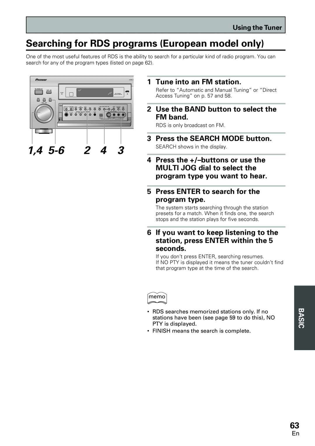 Pioneer VSX-D2011-S Searching for RDS programs European model only, Tune into an FM station, Press the SEARCH MODE button 