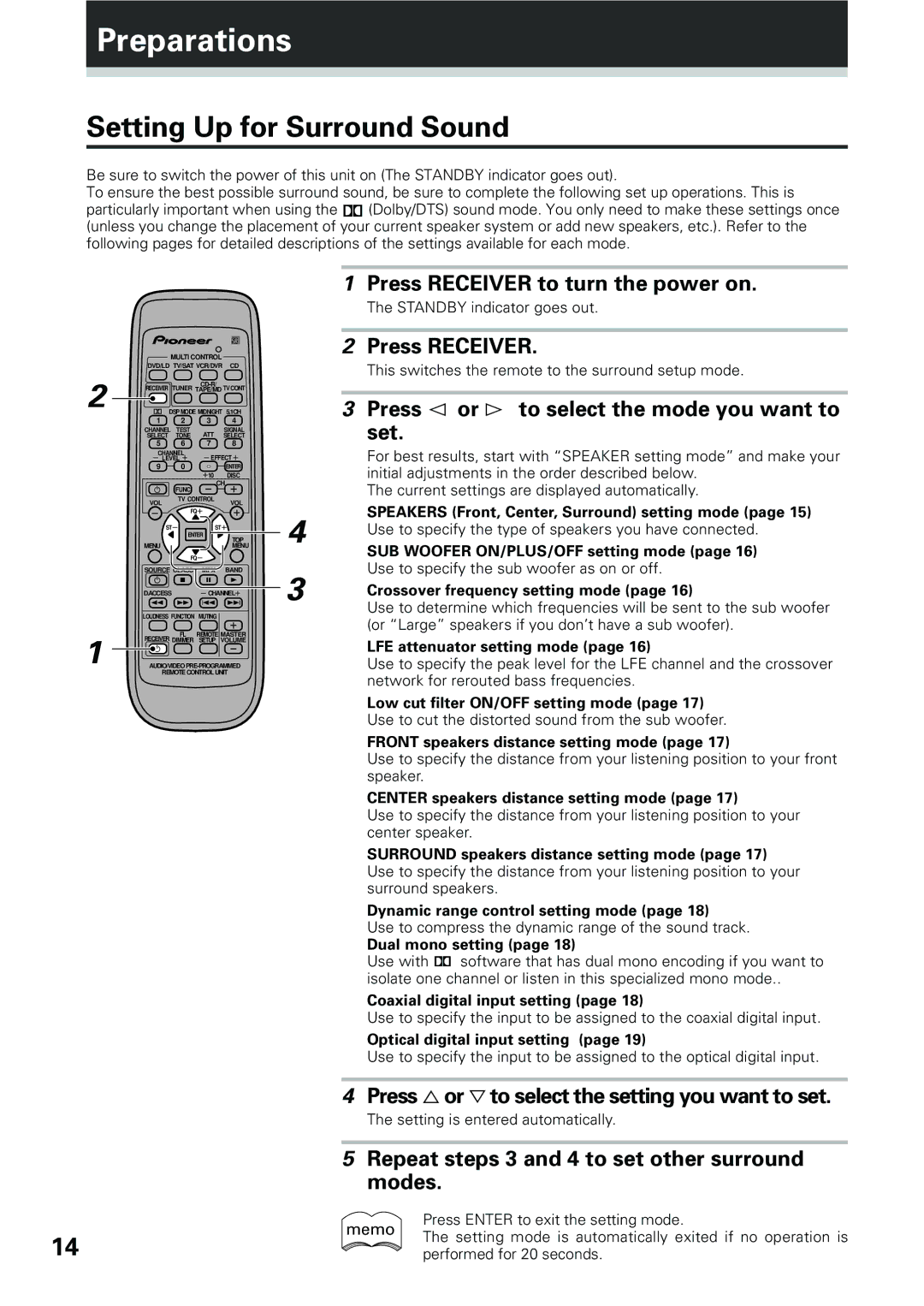 Pioneer VSX-D309 manual Preparations, Setting Up for Surround Sound 