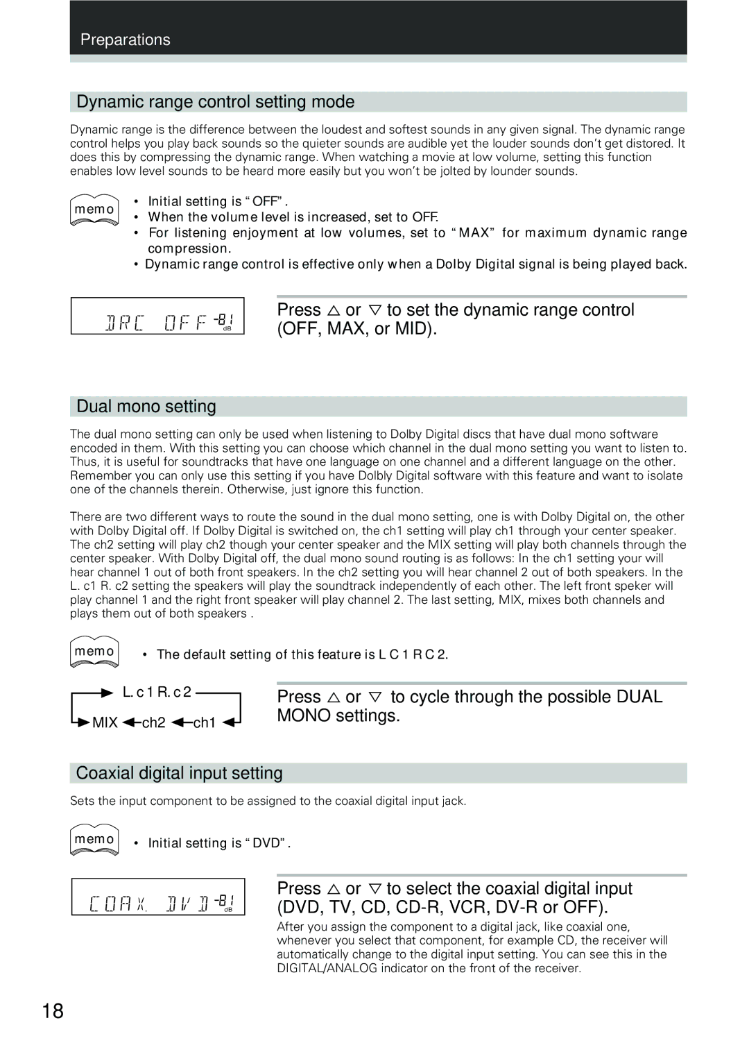 Pioneer VSX-D309 manual Dynamic range control setting mode 