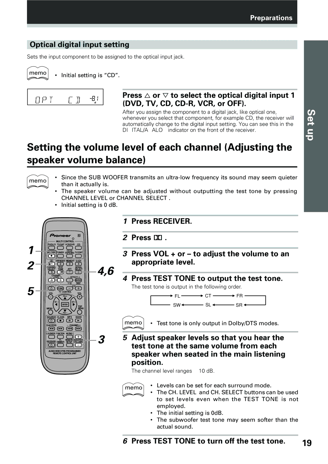 Pioneer VSX-D309 manual Optical digital input setting, 4 ¢ 