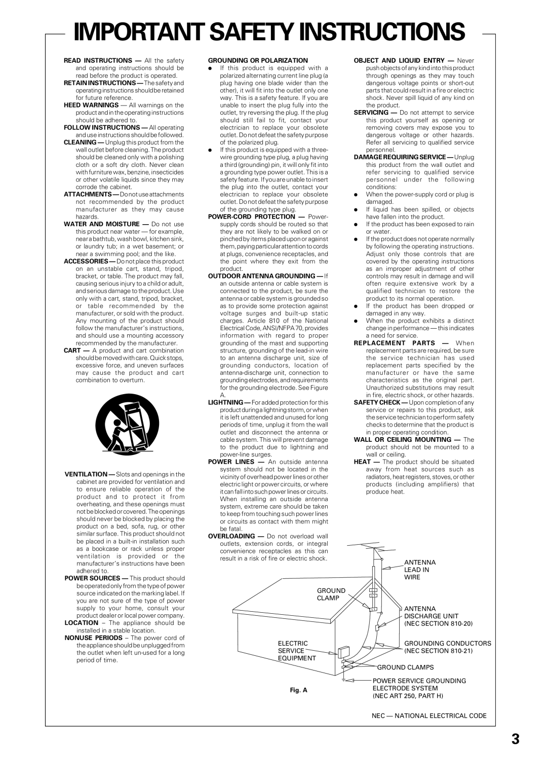 Pioneer VSX-D309 manual Important Safety Instructions 