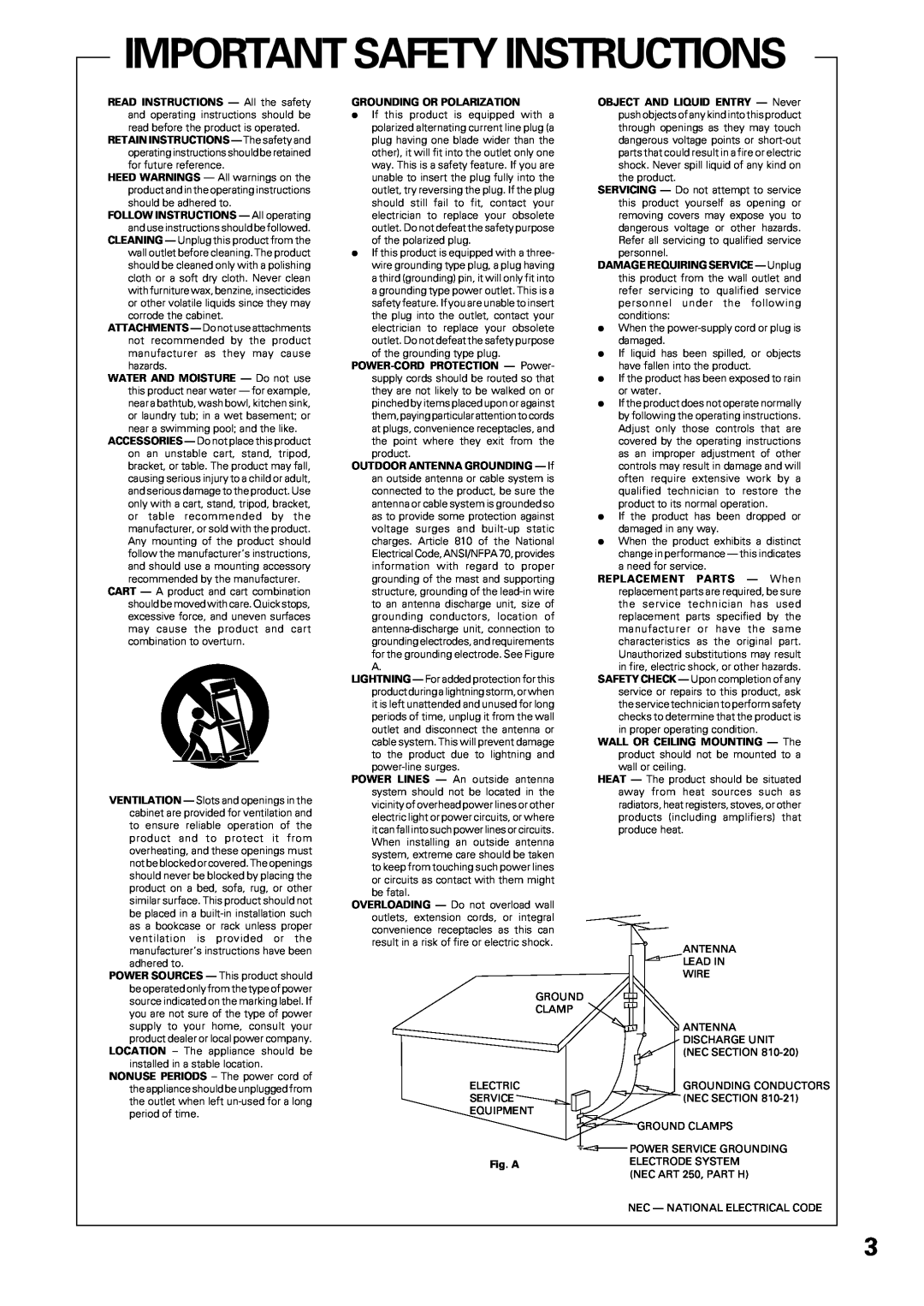 Pioneer VSX-D309 manual Important Safety Instructions 