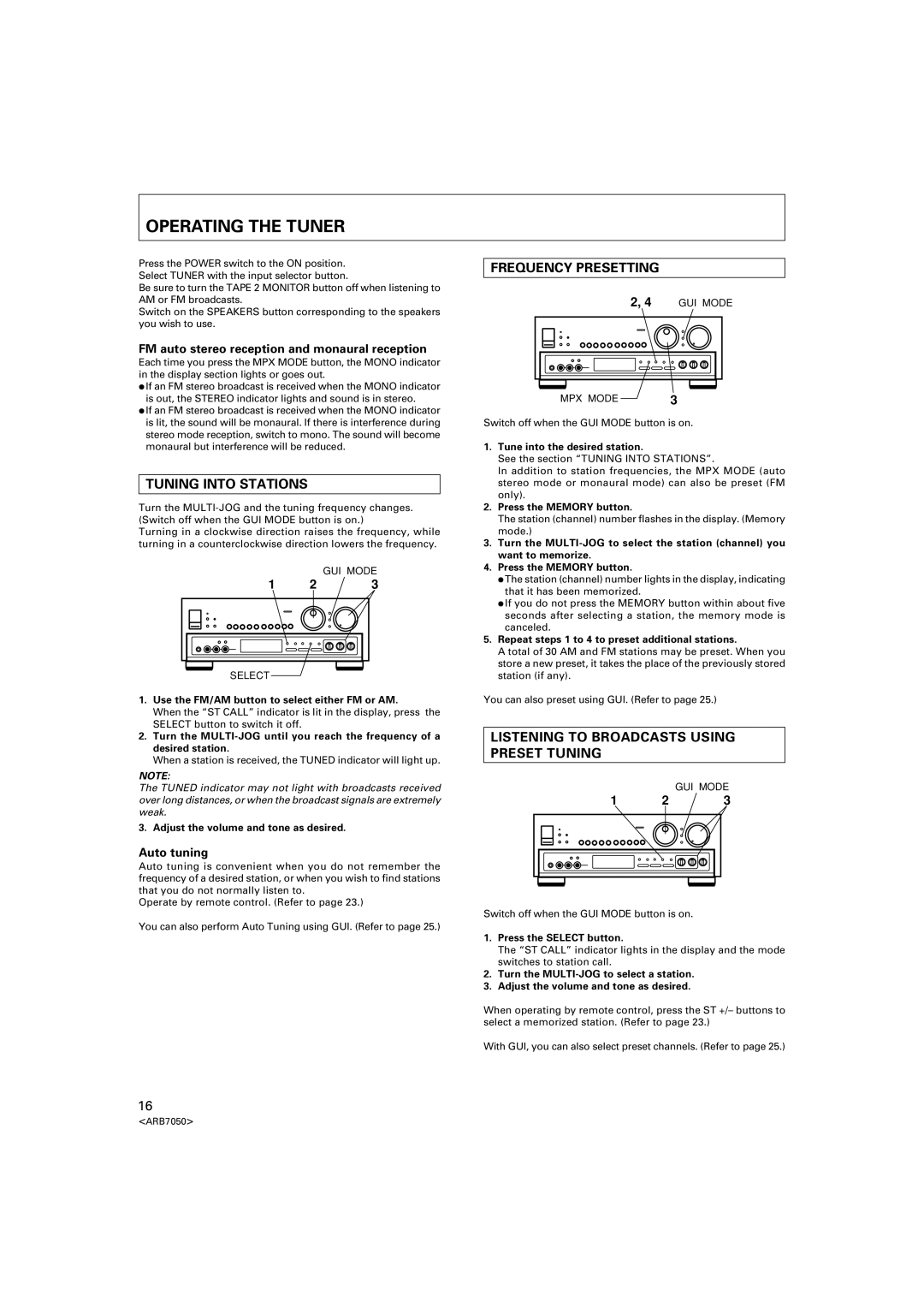 Pioneer VSX-D3S warranty Operating the Tuner, Tuning Into Stations, Frequency Presetting 