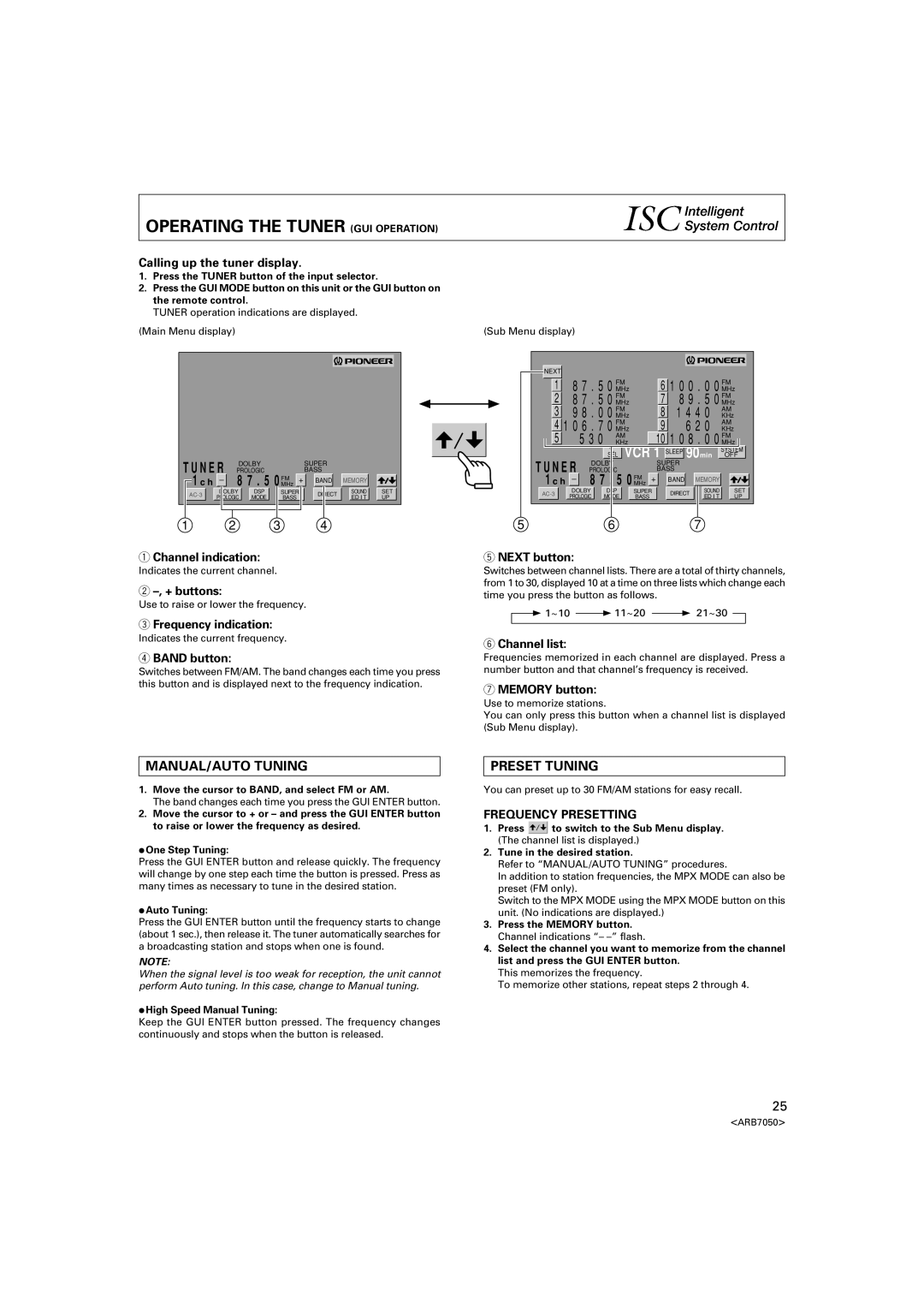 Pioneer VSX-D3S warranty Operating the Tuner GUI Operation, MANUAL/AUTO Tuning, Preset Tuning, Frequency Presetting 