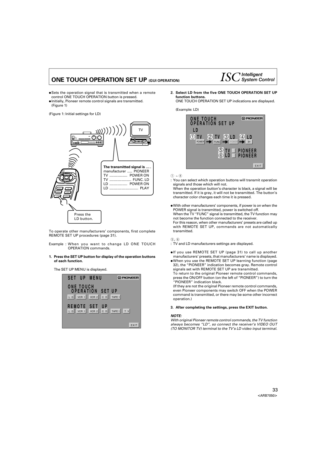 Pioneer VSX-D3S warranty ONE Touch Operation SET UP GUI Operation, After completing the settings, press the Exit button 