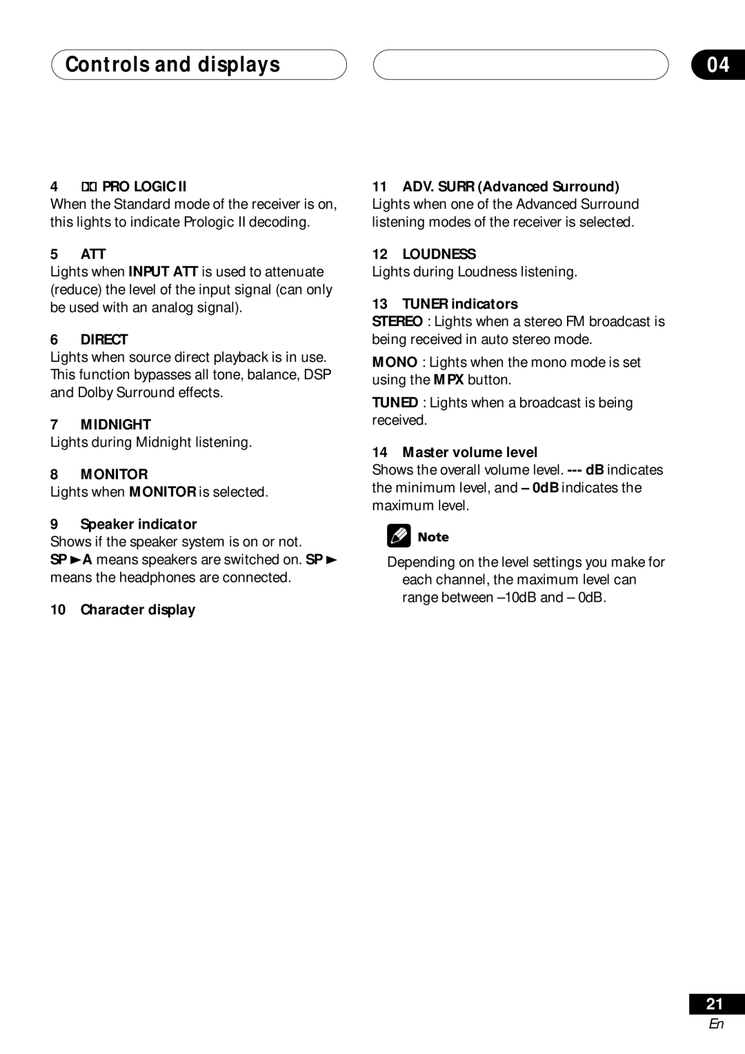 Pioneer VSX-D411 operating instructions PRO Logic, Att, Direct, Midnight, Monitor, Loudness 