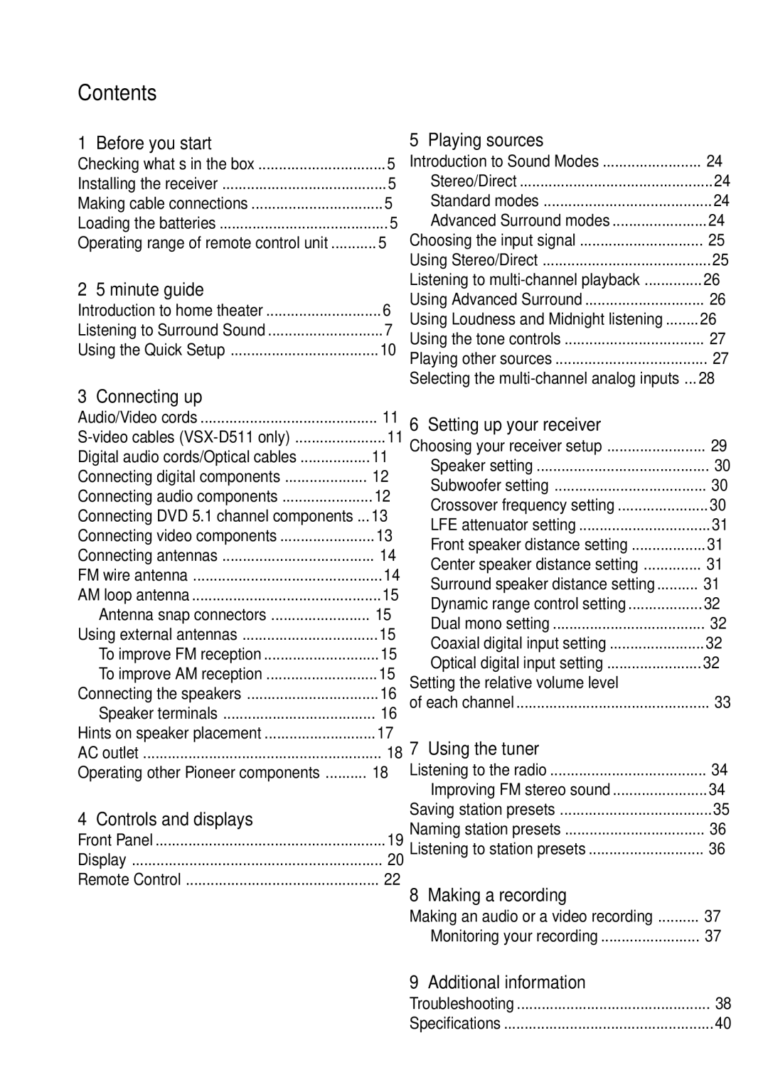 Pioneer VSX-D411 operating instructions Contents 