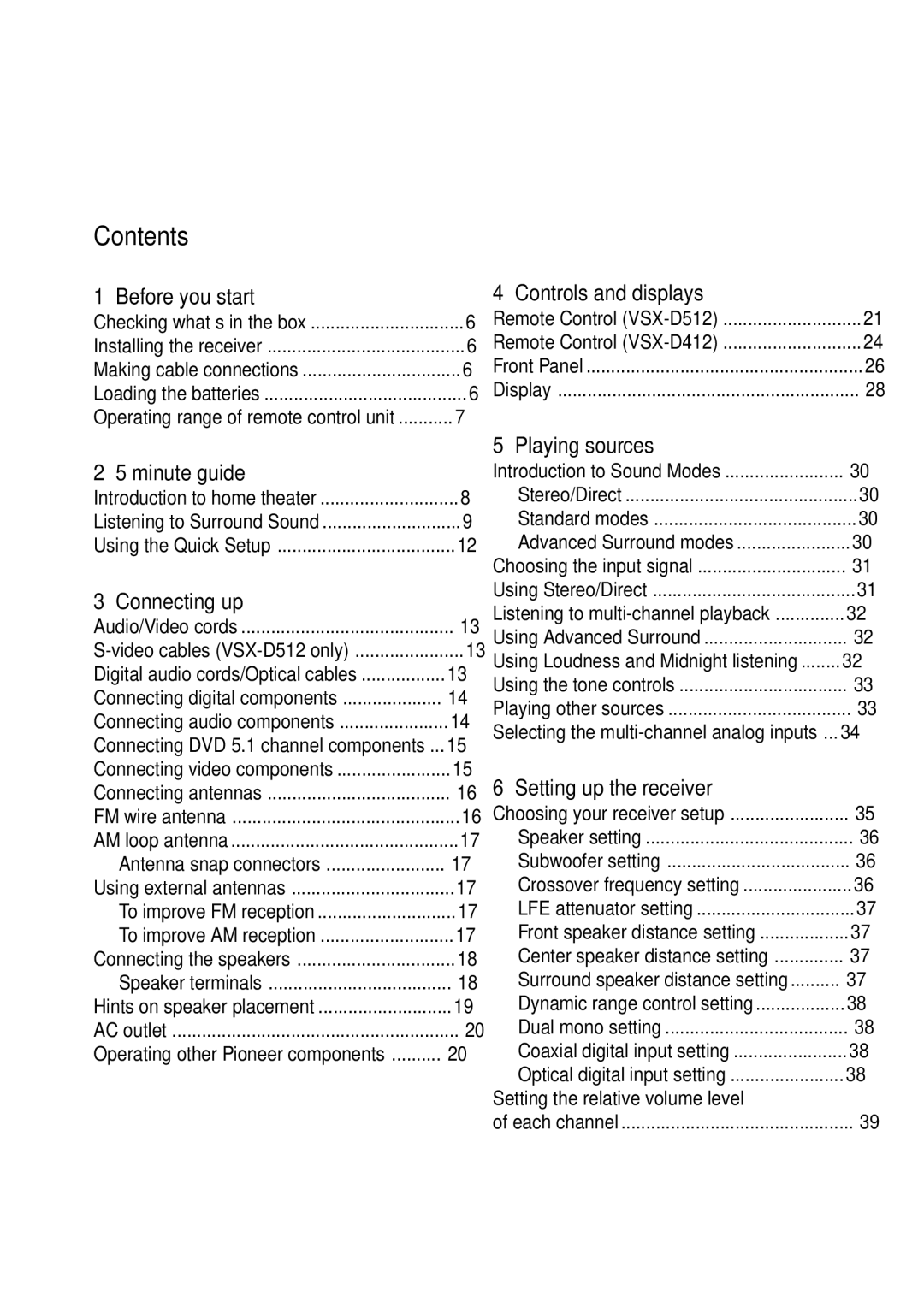 Pioneer vsx-d412 manual Contents 