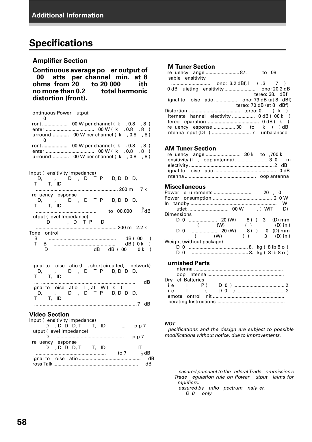 Pioneer VSX-D509S, VSX-D409 manual Specifications 