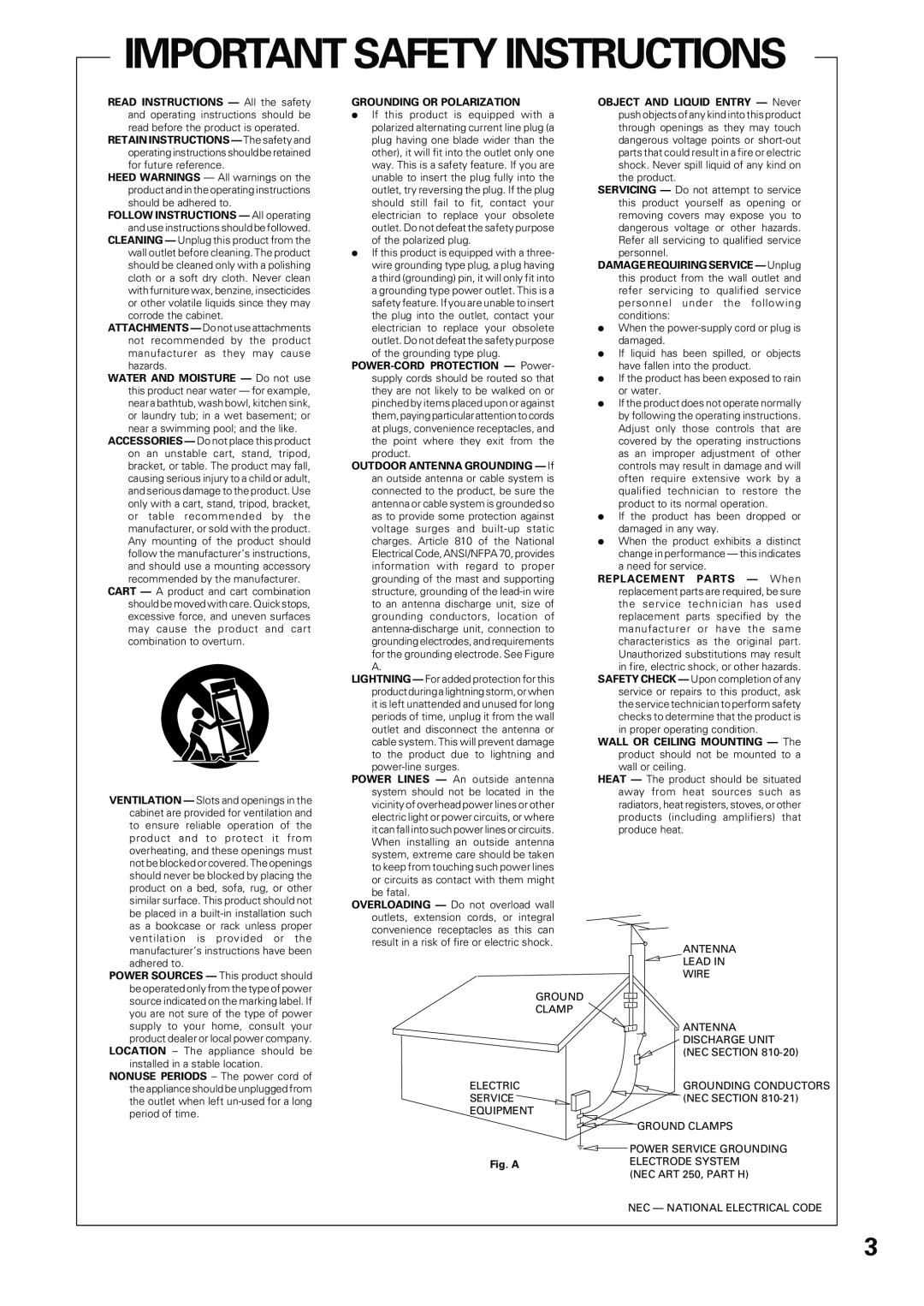 Pioneer VSX-D409, VSX-D509S manual Important Safety Instructions 