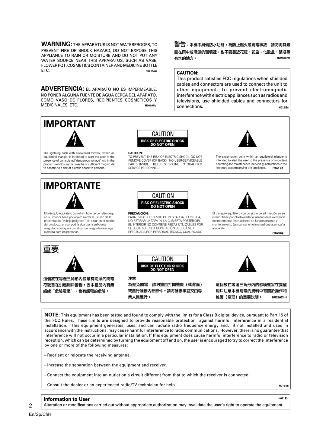 Pioneer VSX-D512-K, VSX-D512-S manual En/Sp/ChH 