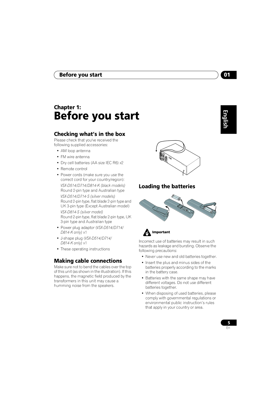 Pioneer VSX-D714, VSX-D514 manual Before you start, English Italiano Français, Deutsch Nederlands Español 