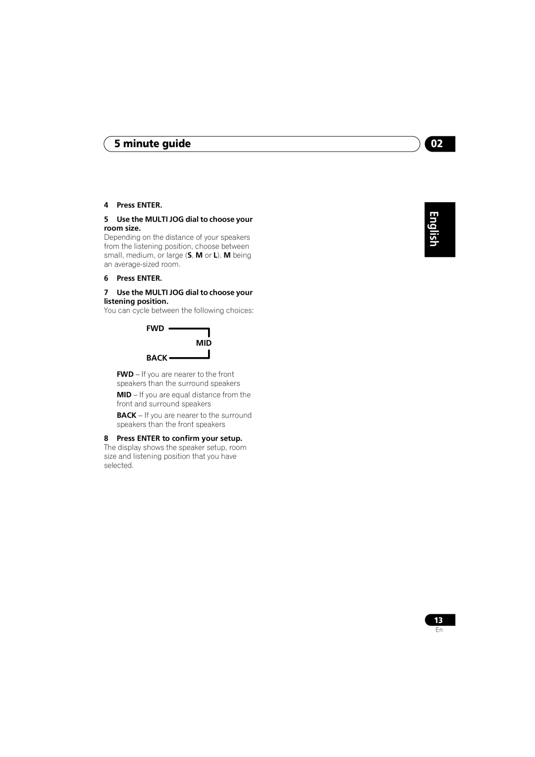 Pioneer VSX-D714, VSX-D514 manual Fwd Mid Back, minute guide 
