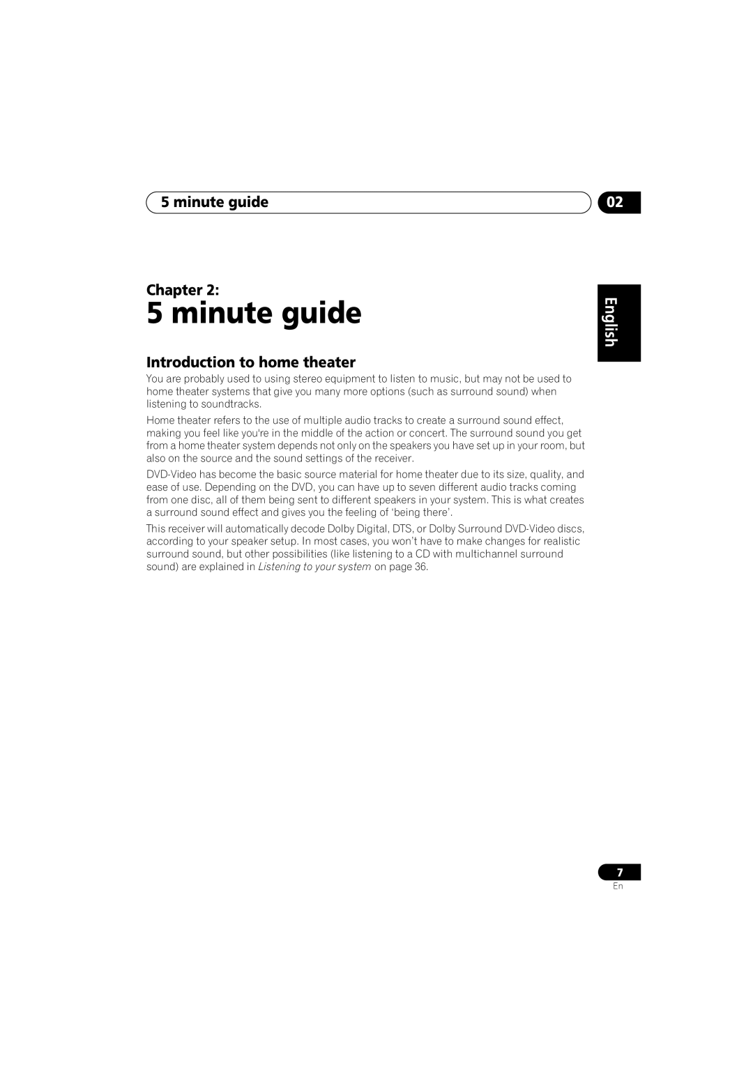 Pioneer VSX-D714, VSX-D514 manual minute guide Chapter, Introduction to home theater 