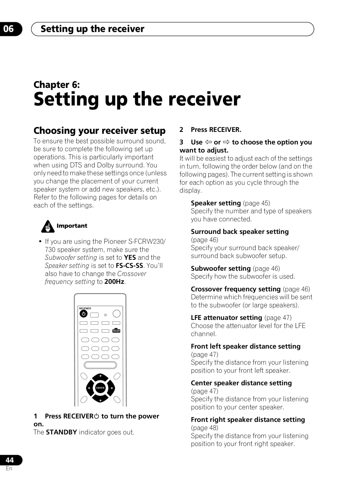 Pioneer VSX-D712 manual 06Setting up the receiver Chapter, Choosing your receiver setup 