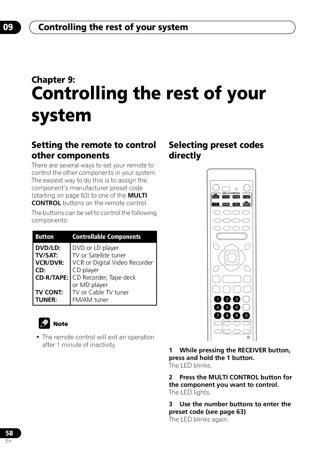 Pioneer VSX-D712 09Controlling the rest of your system Chapter, Setting the remote to control other components, Button 