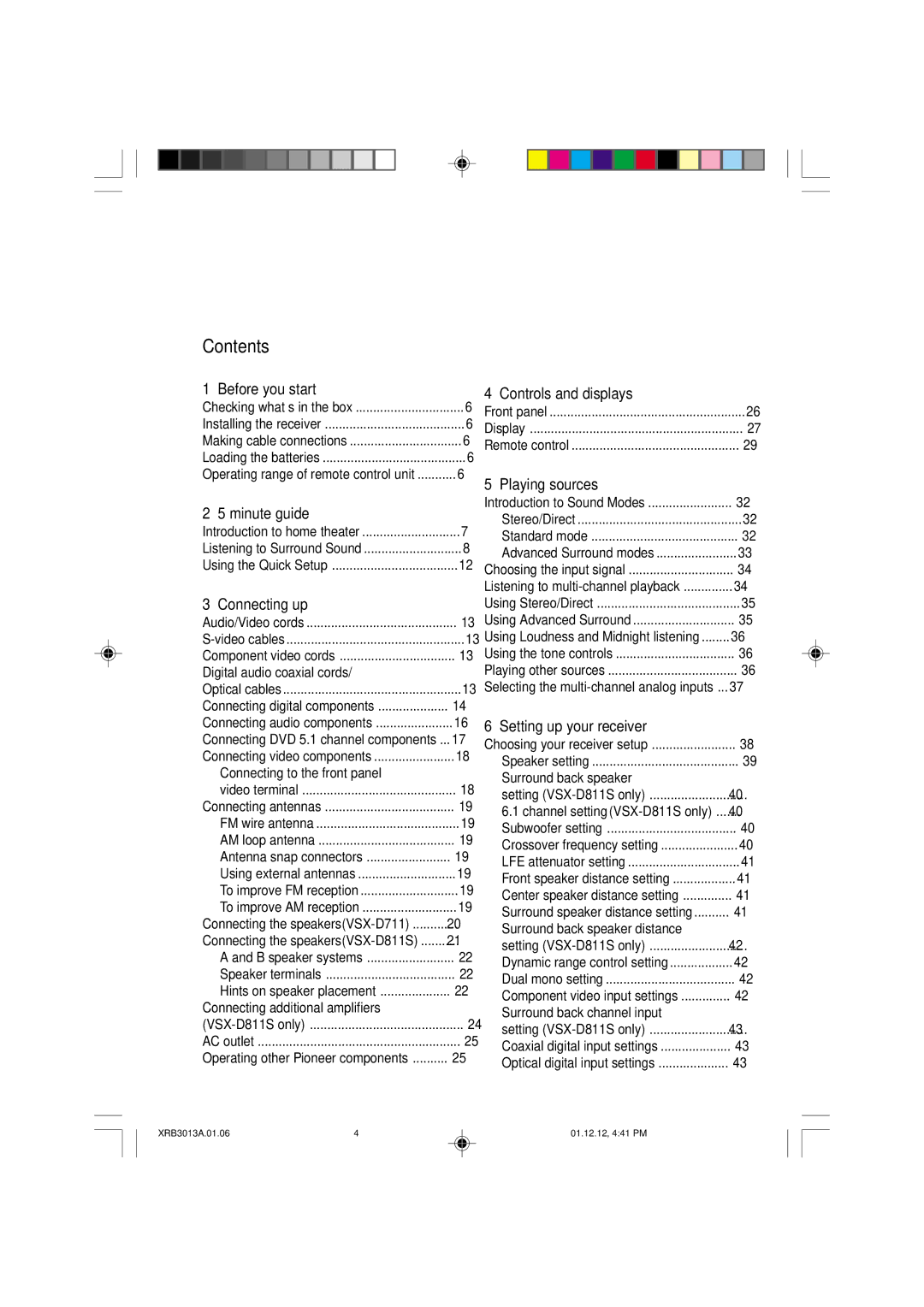 Pioneer VSX-D811S, VSX-D711 manual Contents 