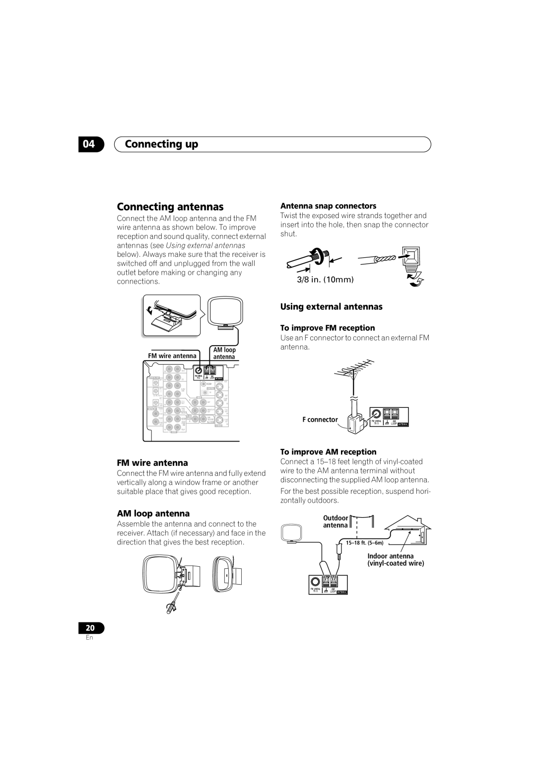 Pioneer VSX-D814, VSX-D914 Connecting up Connecting antennas, Using external antennas, FM wire antenna, AM loop antenna 