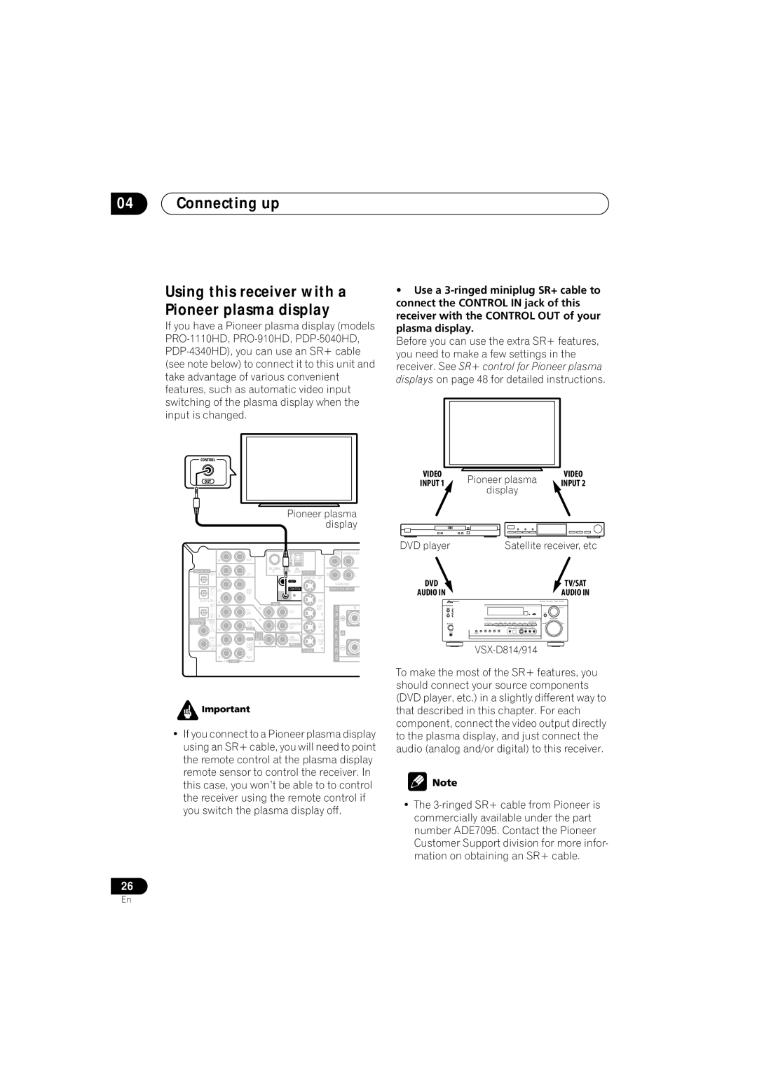 Pioneer VSX-D814, VSX-D914 manual Pioneer plasma display DVD player 