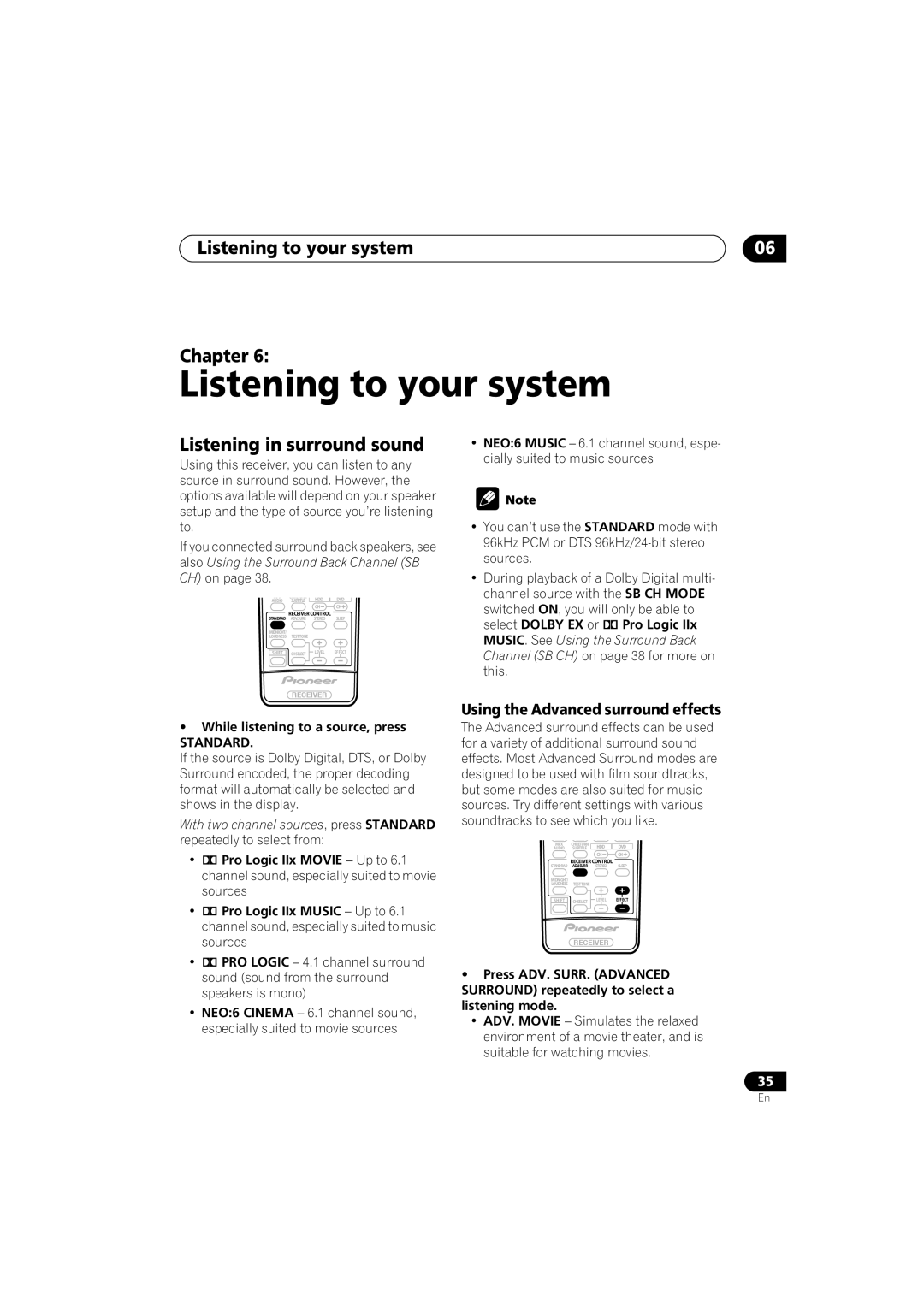 Pioneer VSX-D914 Listening to your system Chapter, Listening in surround sound, Using the Advanced surround effects 