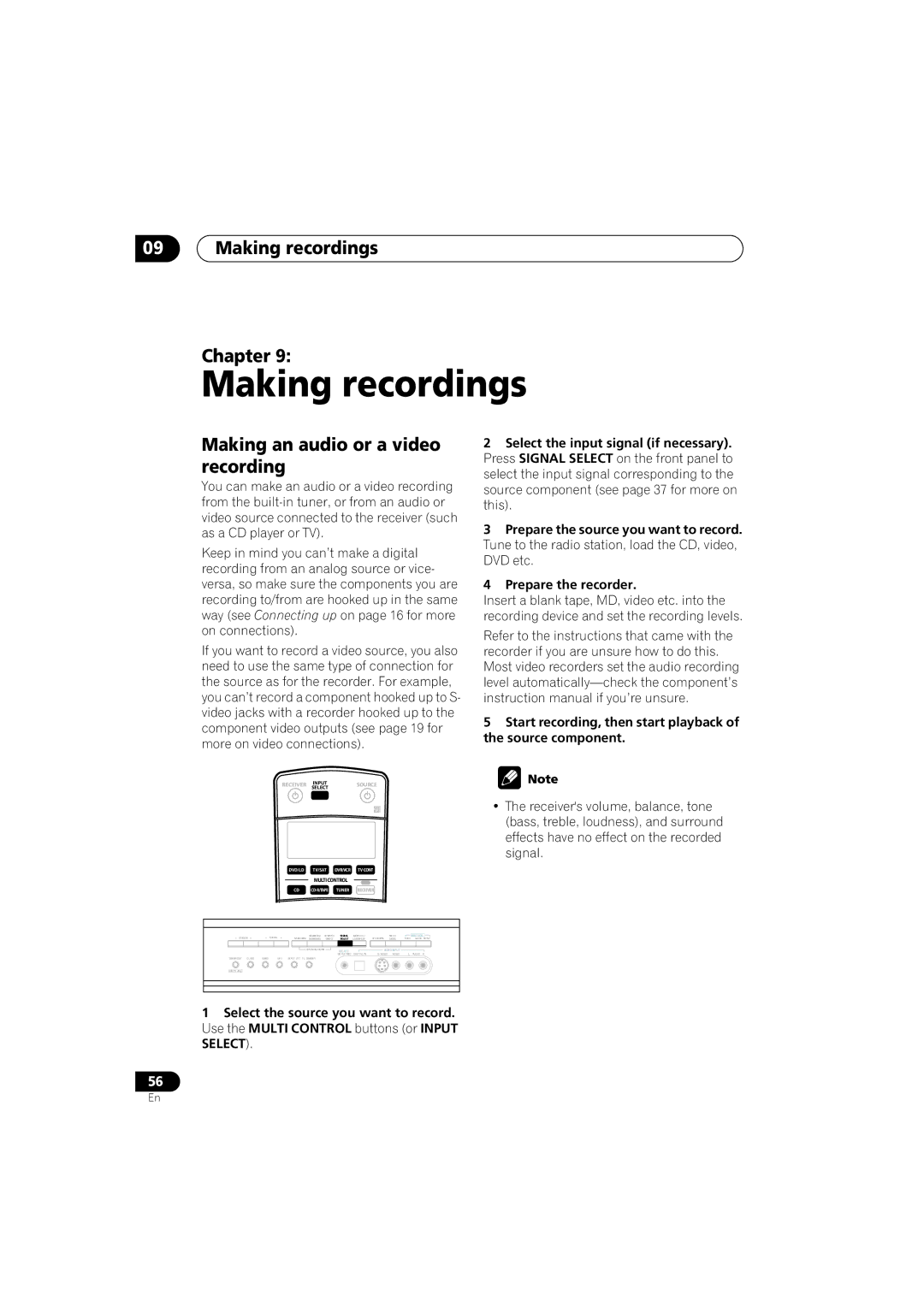 Pioneer VSX-D814, VSX-D914 manual Making recordings Chapter, Making an audio or a video recording 