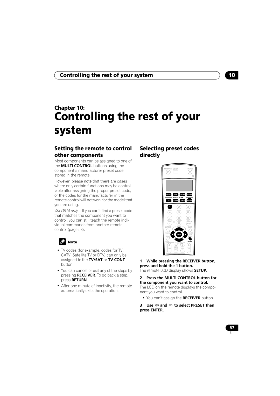 Pioneer VSX-D914, VSX-D814 Controlling the rest of your system Chapter, Setting the remote to control other components 