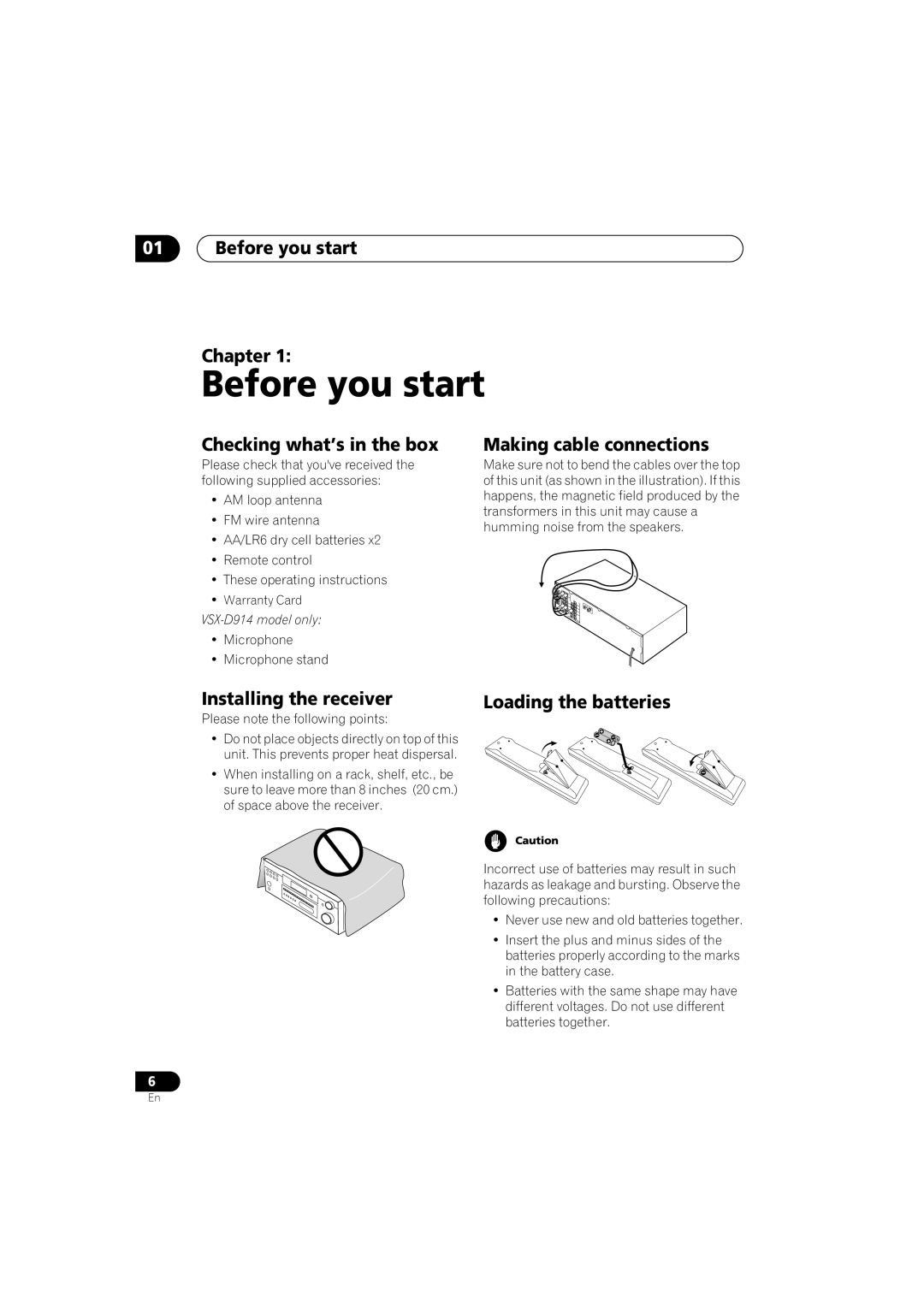 Pioneer VSX-D814, VSX-D914 manual Before you start 