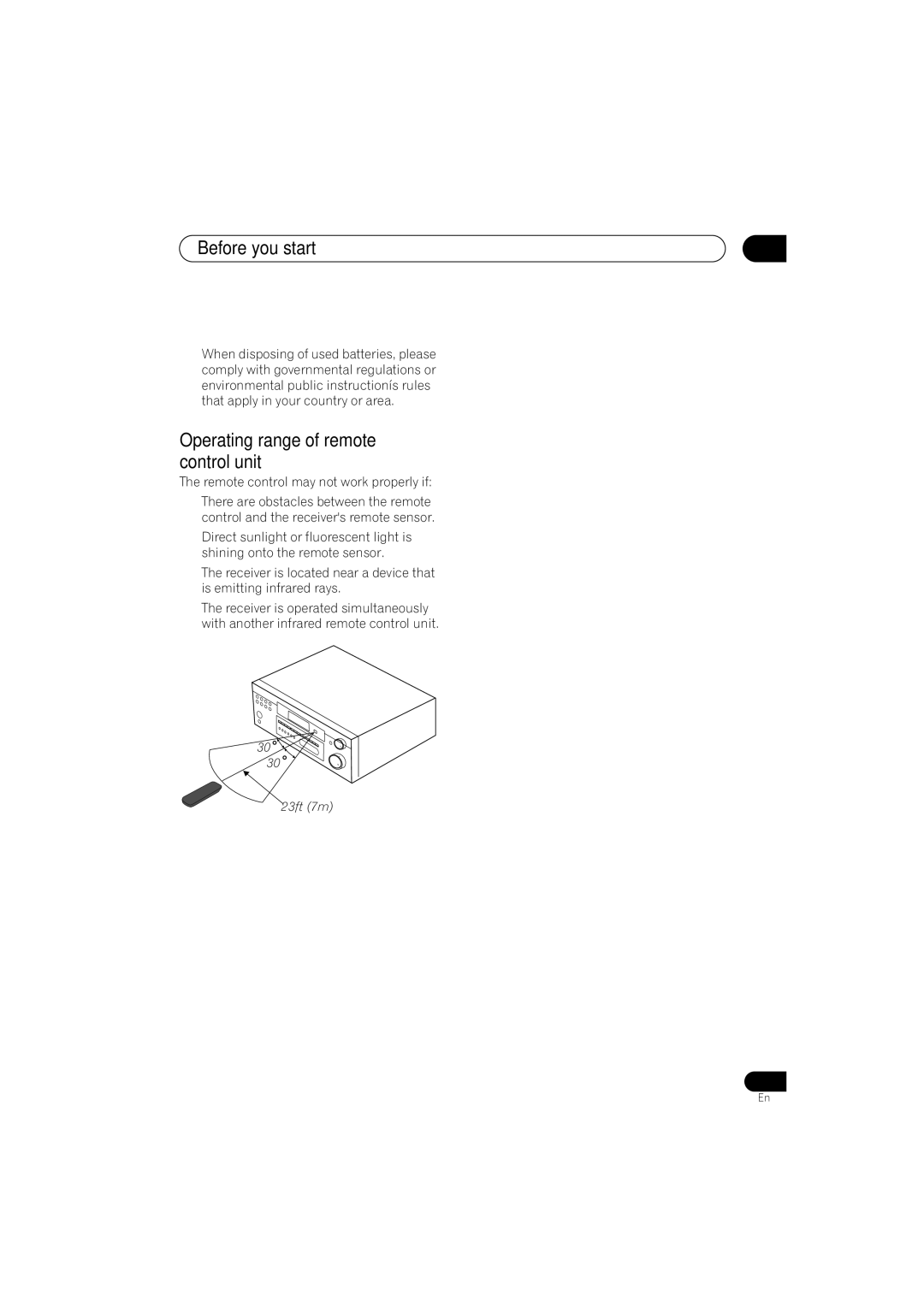 Pioneer VSX-D914, VSX-D814 manual Before you start, Operating range of remote control unit 