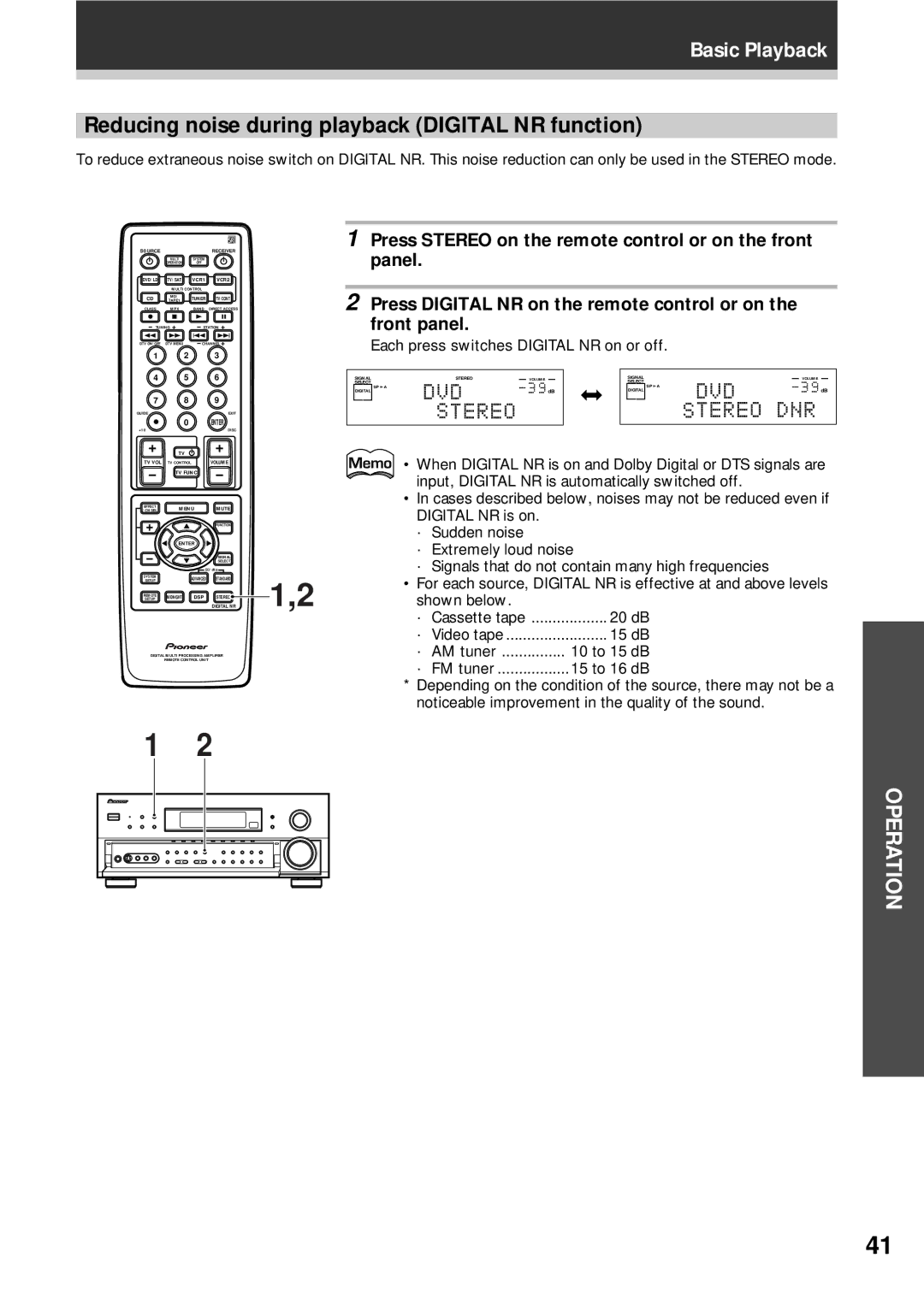 Pioneer VSX-D908S operating instructions Reducing noise during playback Digital NR function 