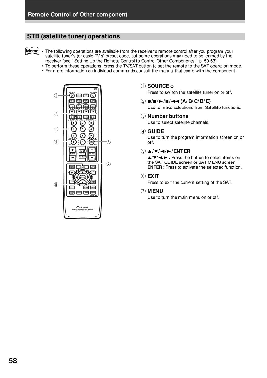 Pioneer VSX-D908S operating instructions STB satellite tuner operations, Guide, Exit, Menu 