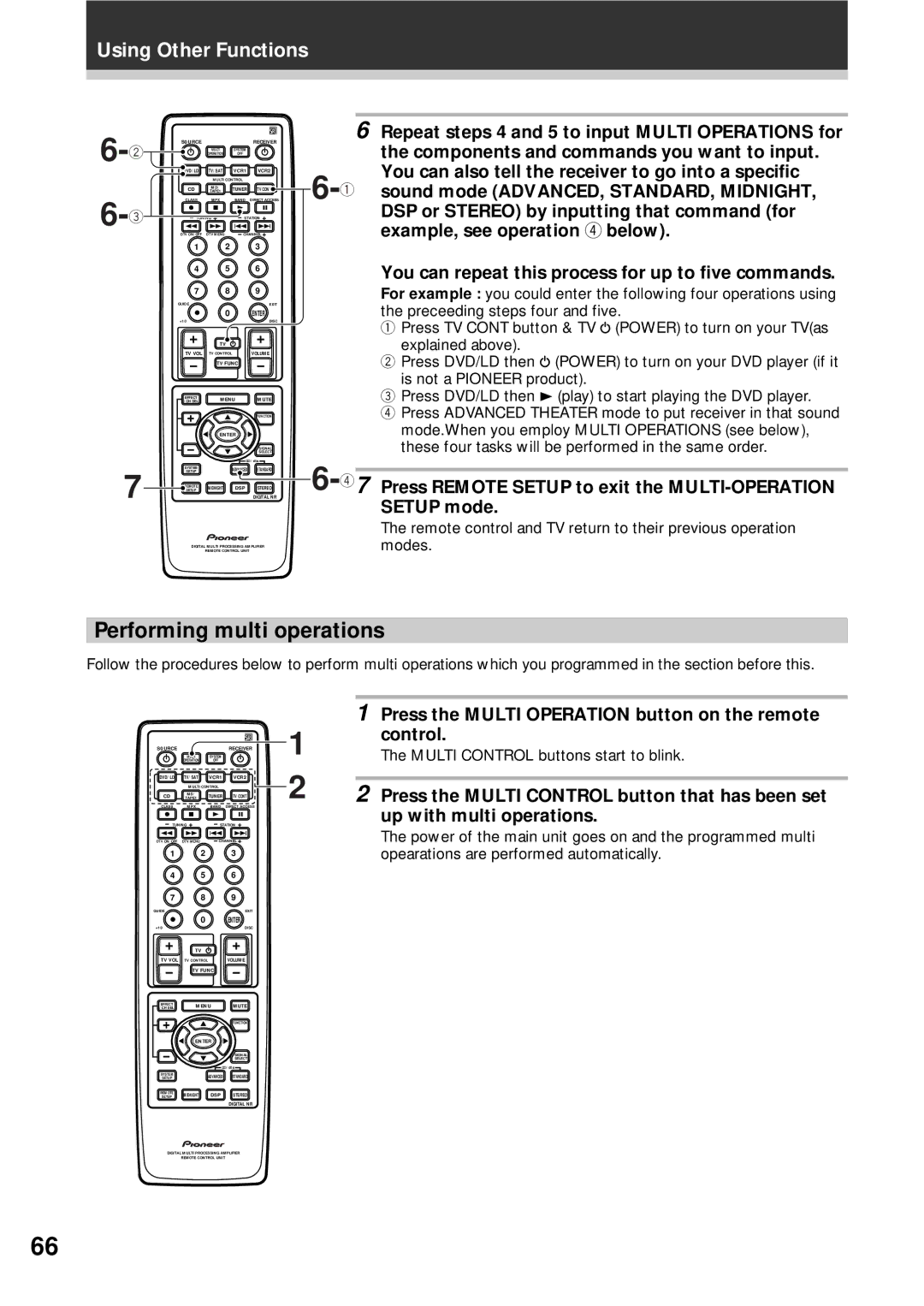 Pioneer VSX-D908S Performing multi operations, 47Press Remote Setup to exit the MULTI-OPERATION Setup mode 