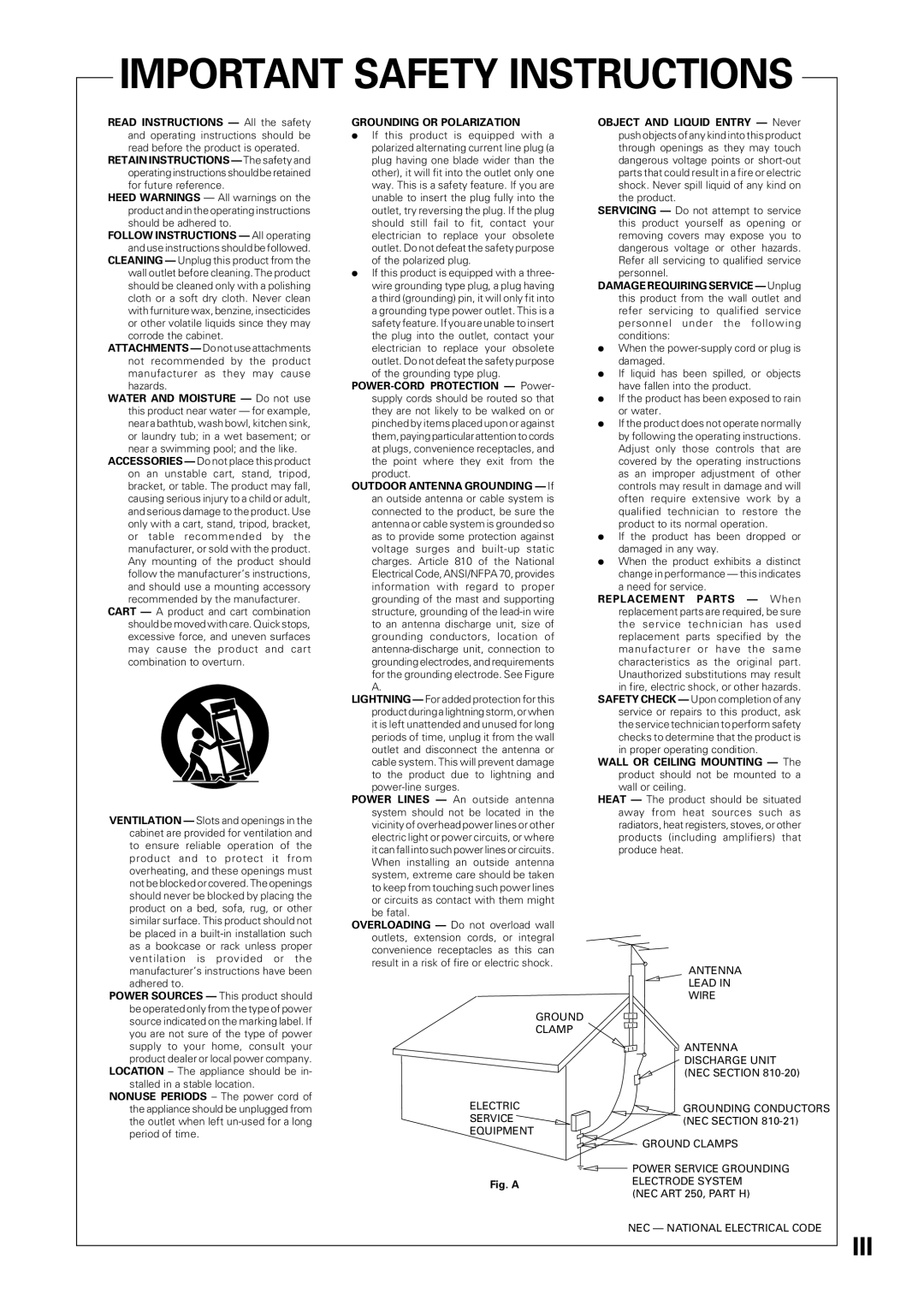 Pioneer VSX-D909S manual Important Safety Instructions 