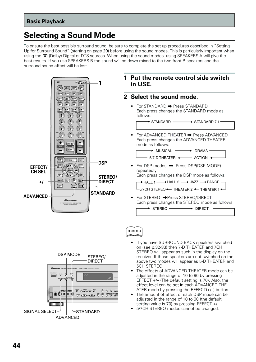 Pioneer VSX-D909S manual Selecting a Sound Mode, Ch Sel 