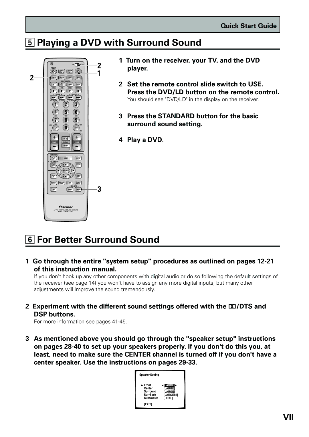 Pioneer VSX-D909S manual Playing a DVD with Surround Sound, For Better Surround Sound, For more information see pages 