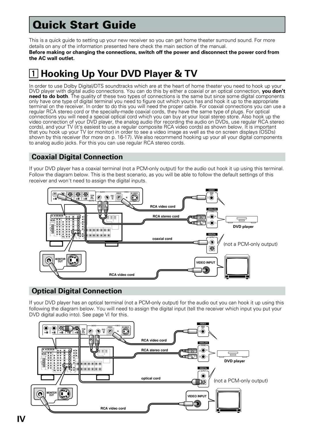 Pioneer VSX-D909S manual Quick Start Guide, 1Hooking Up Your DVD Player & TV, Coaxial Digital Connection 