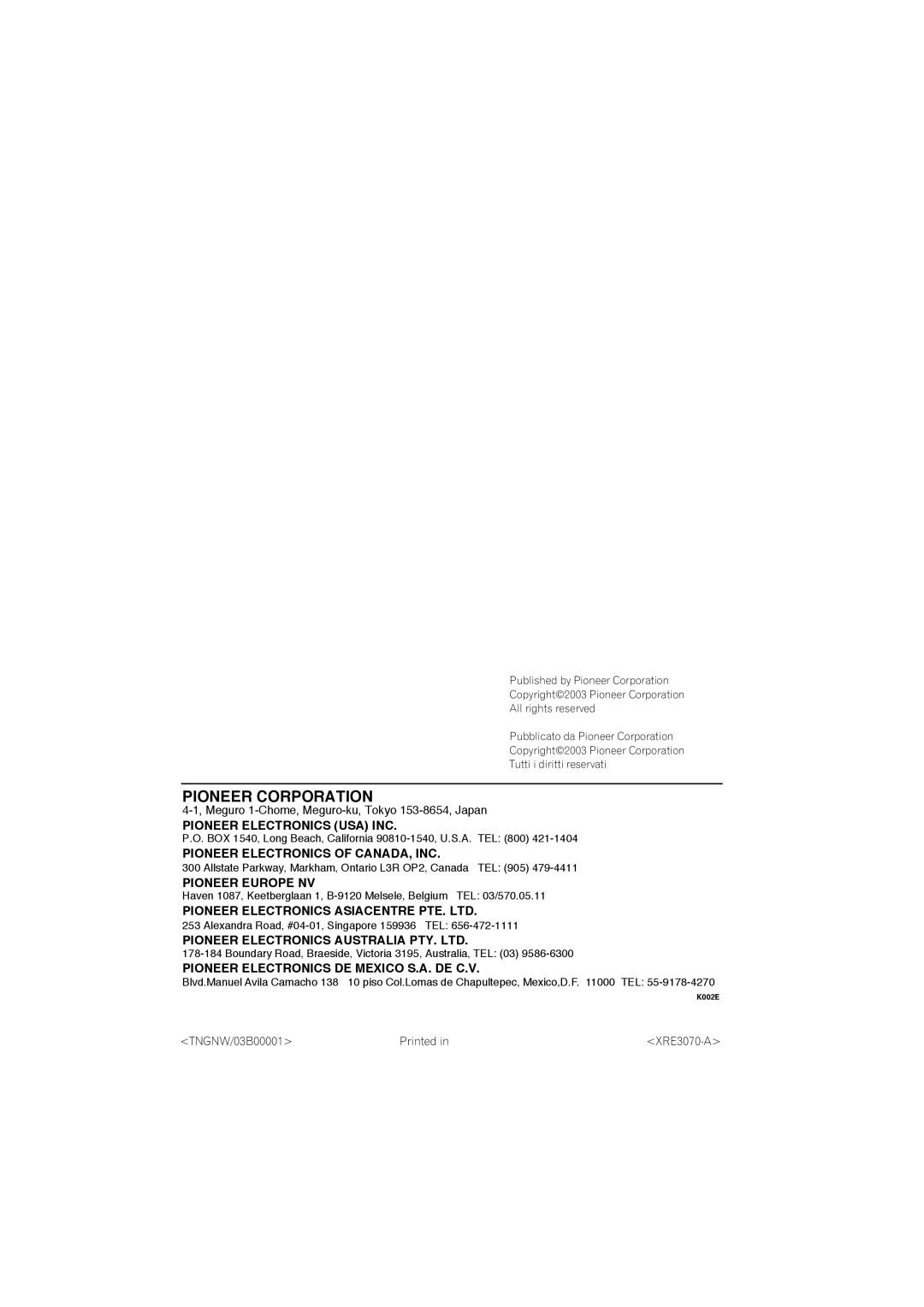 Pioneer VSX-D912, VSX-D812 operating instructions Pioneer Corporation 