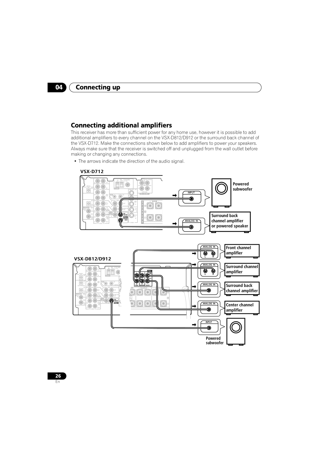 Pioneer VSX-D912, VSX-D812 operating instructions Connecting up Connecting additional amplifiers, VSX-D712 