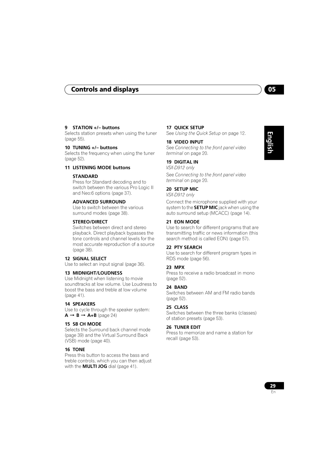 Pioneer VSX-D812, VSX-D912 operating instructions Controls and displays 