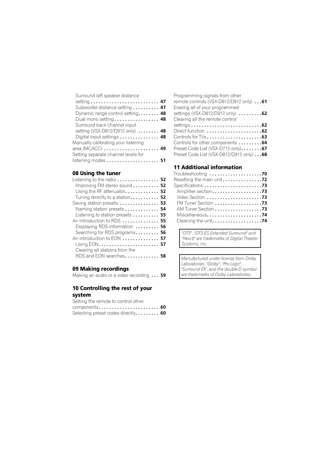 Pioneer VSX-D912, VSX-D812 Using the tuner, Making recordings, Controlling the rest of your system, Additional information 