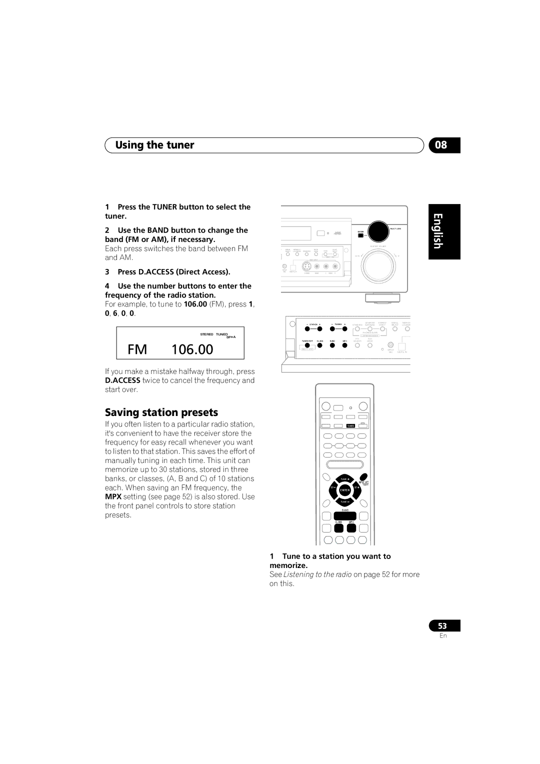 Pioneer VSX-D812, VSX-D912 operating instructions Using the tuner, Saving station presets, Français 