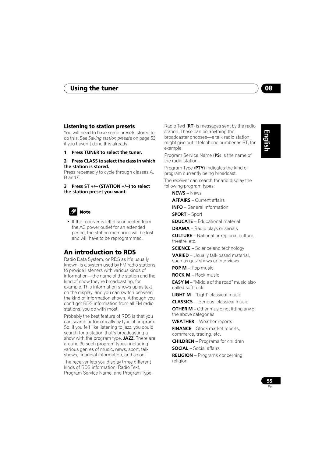 Pioneer VSX-D812, VSX-D912 operating instructions An introduction to RDS, Listening to station presets 